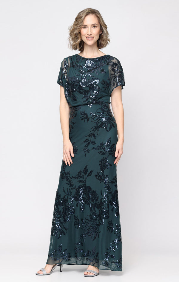 SL Fashions 9196545 Bateau Floor-Length Mesh Evening Dress Sequined