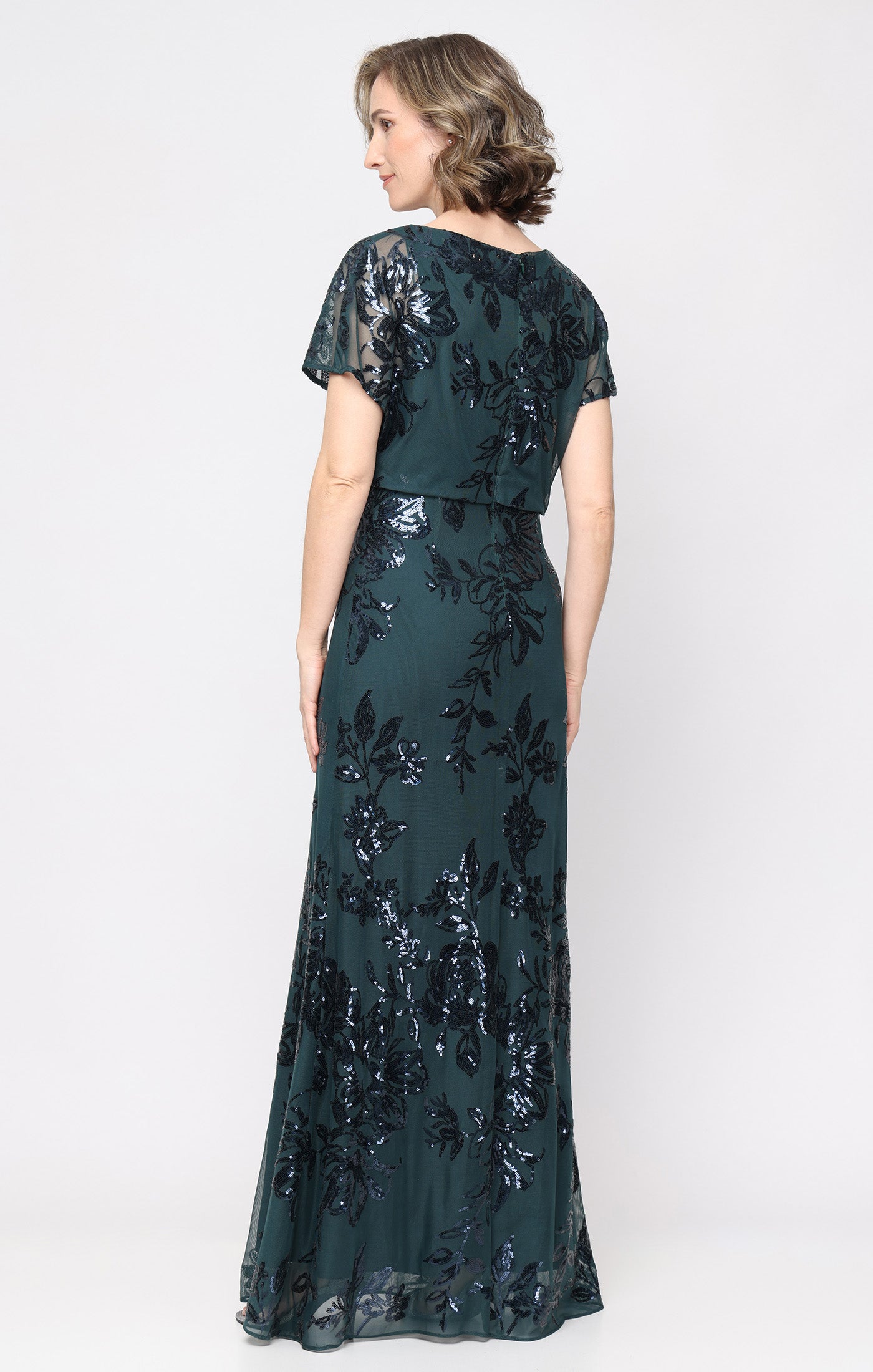 Green SL Fashions 9196545 Bateau Floor-Length Mesh Evening Dress Sequined