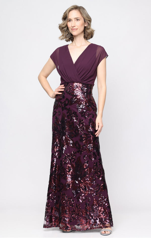 SL Fashions 9296546 V-Neck Floor-Length Chiffon Evening Dress Sequin