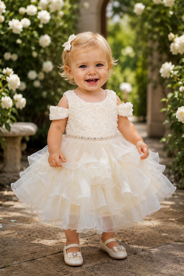 Floral Cold-Shoulder Tea-Length Organza Baby Ball Gown Cinderella Couture 9196B