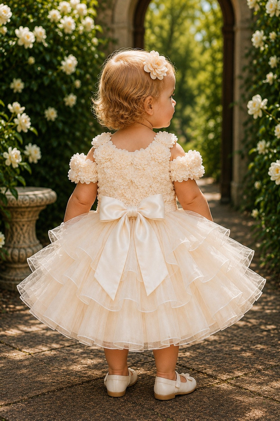 Floral Cold-Shoulder Tea-Length Organza Baby Ball Gown Cinderella Couture 9196B