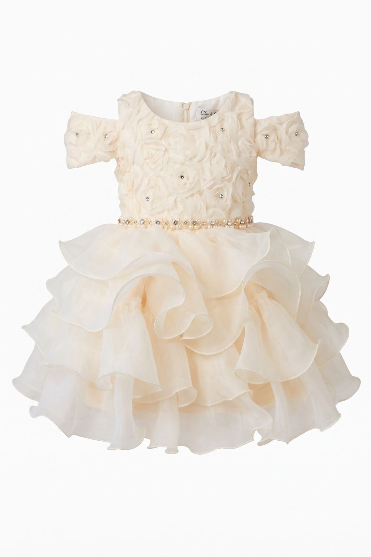Floral Cold-Shoulder Tea-Length Organza Baby Ball Gown Cinderella Couture 9196B