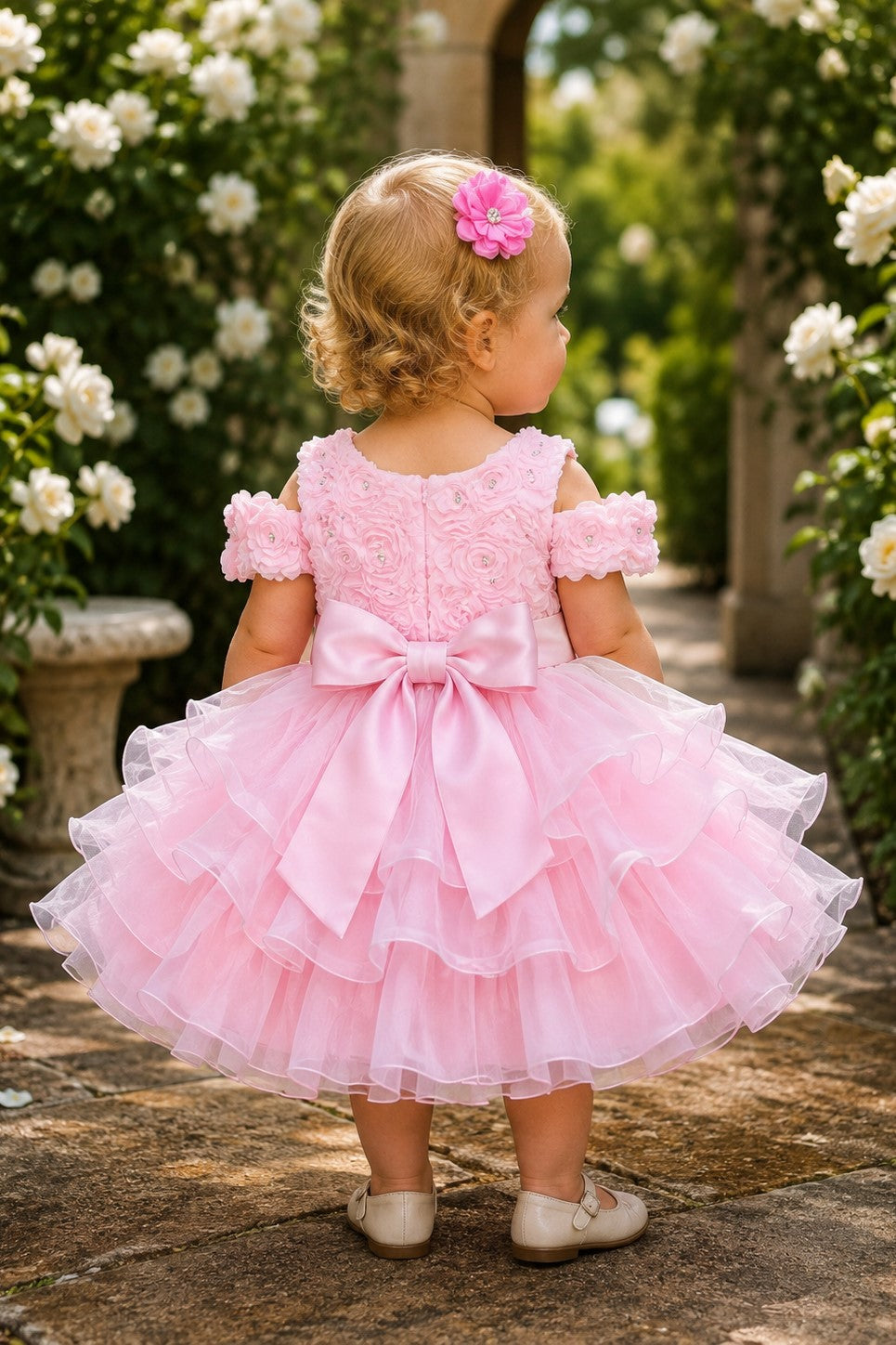 Floral Cold-Shoulder Tea-Length Organza Baby Ball Gown Cinderella Couture 9196B