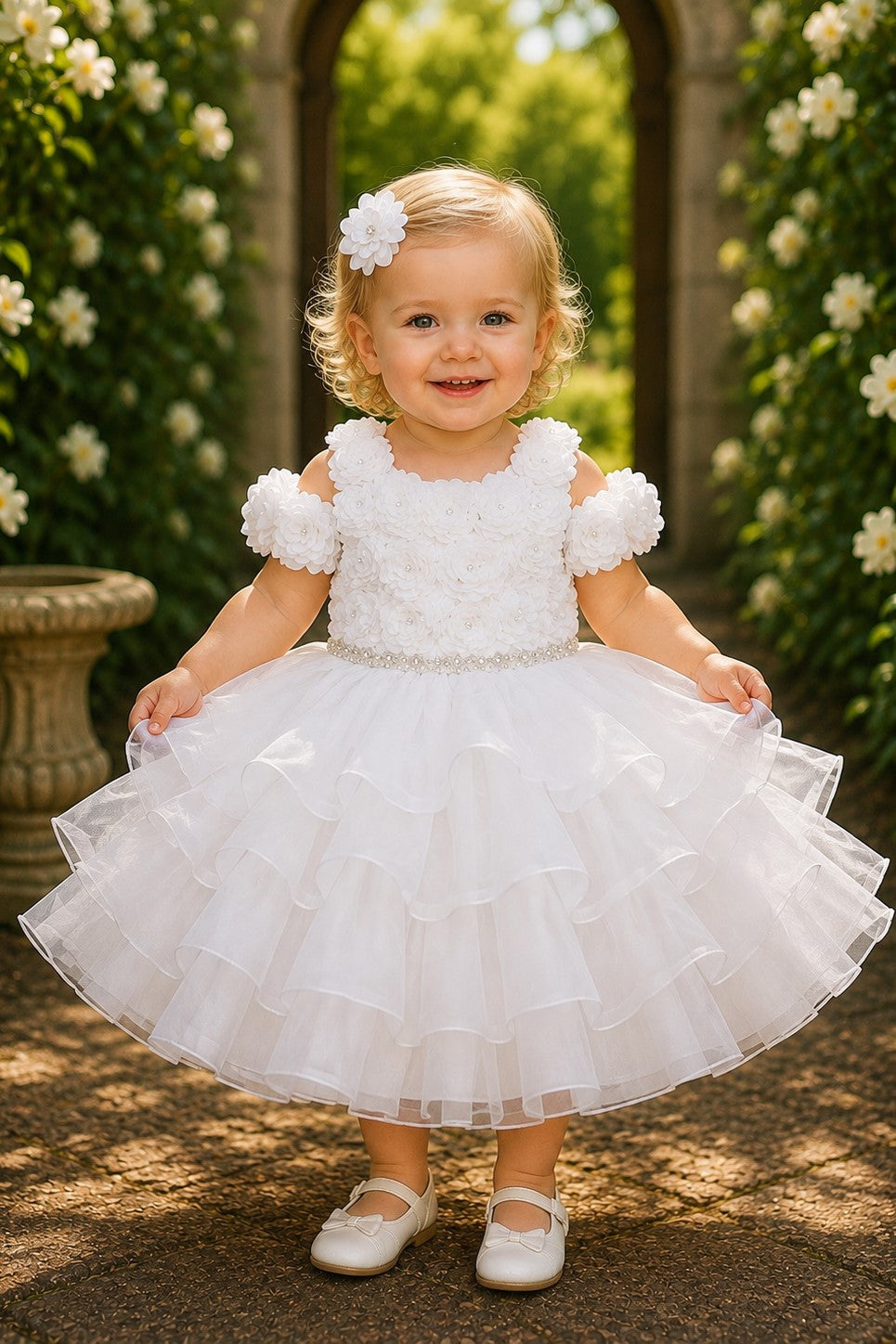 Floral Cold-Shoulder Tea-Length Organza Baby Ball Gown Cinderella Couture 9196B