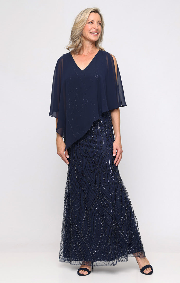 Mother of the Bride Dresses Long Formal Beaded Mother of the Bride Dress SL Fashions 9197105 Navy