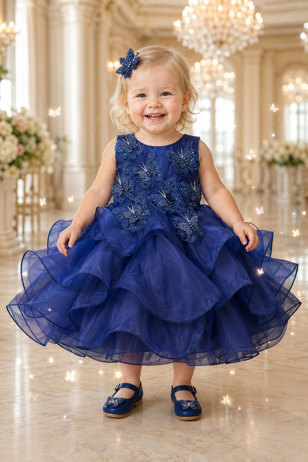 Jewel Neck Tea-Length Organza Butterfly Baby Ball Gown Cinderella Couture 9197B