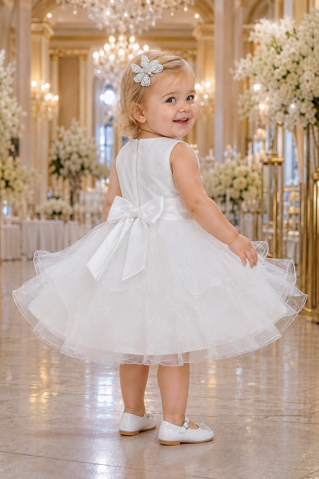 Jewel Neck Tea-Length Organza Butterfly Baby Ball Gown Cinderella Couture 9197B