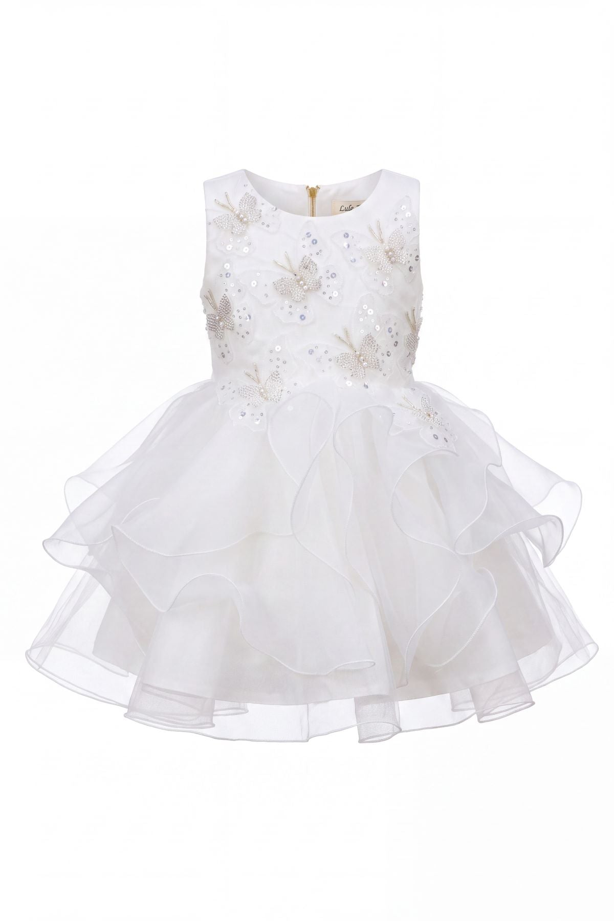 Jewel Neck Tea-Length Organza Butterfly Baby Ball Gown Cinderella Couture 9197B