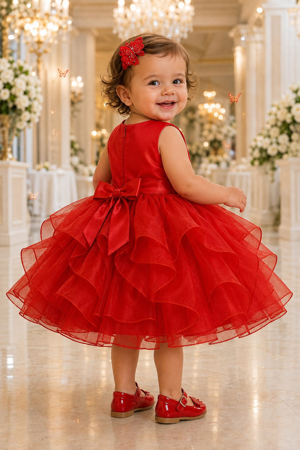 Jewel Neck Tea-Length Organza Butterfly Baby Ball Gown Cinderella Couture 9197B
