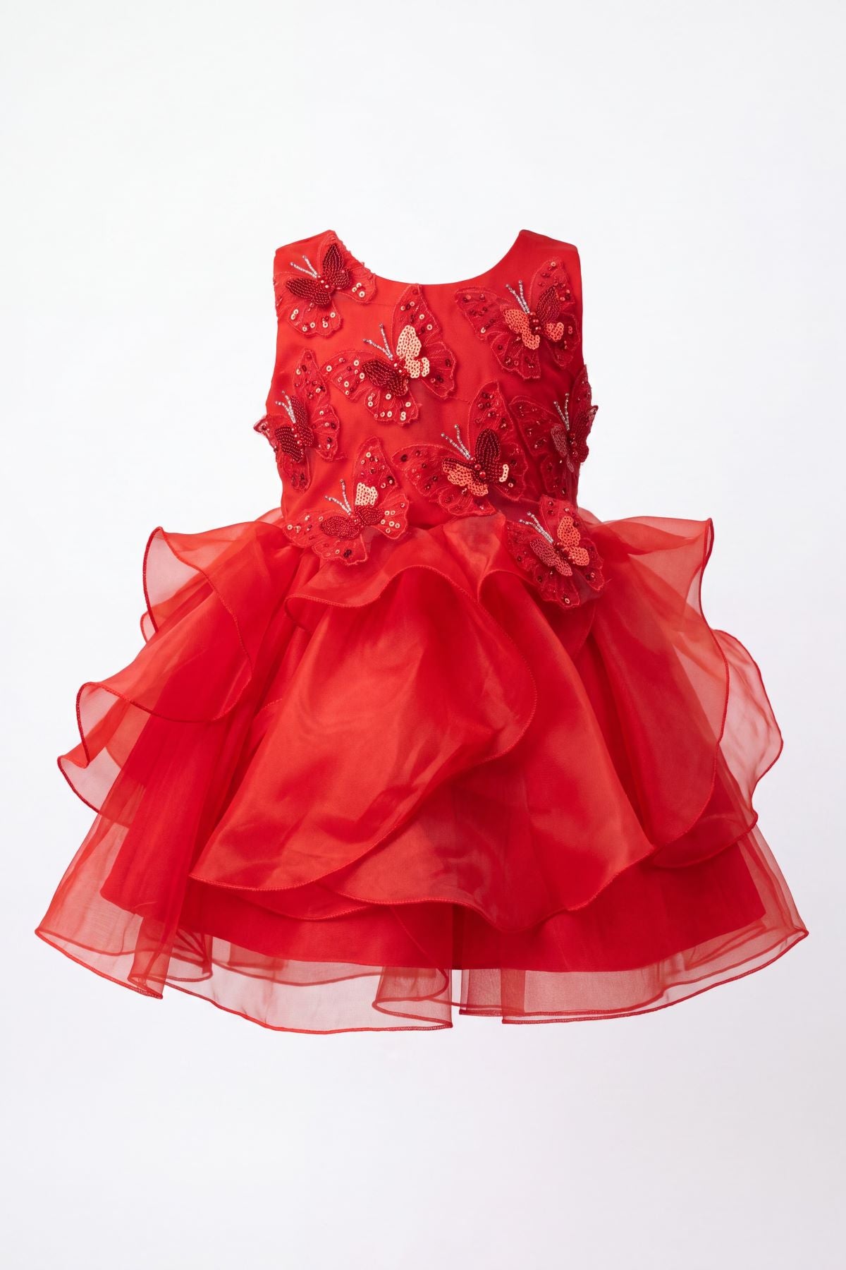Jewel Neck Tea-Length Organza Butterfly Baby Ball Gown Cinderella Couture 9197B