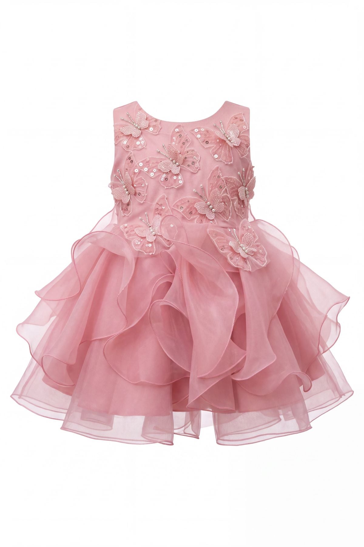Jewel Neck Tea-Length Organza Butterfly Baby Ball Gown Cinderella Couture 9197B