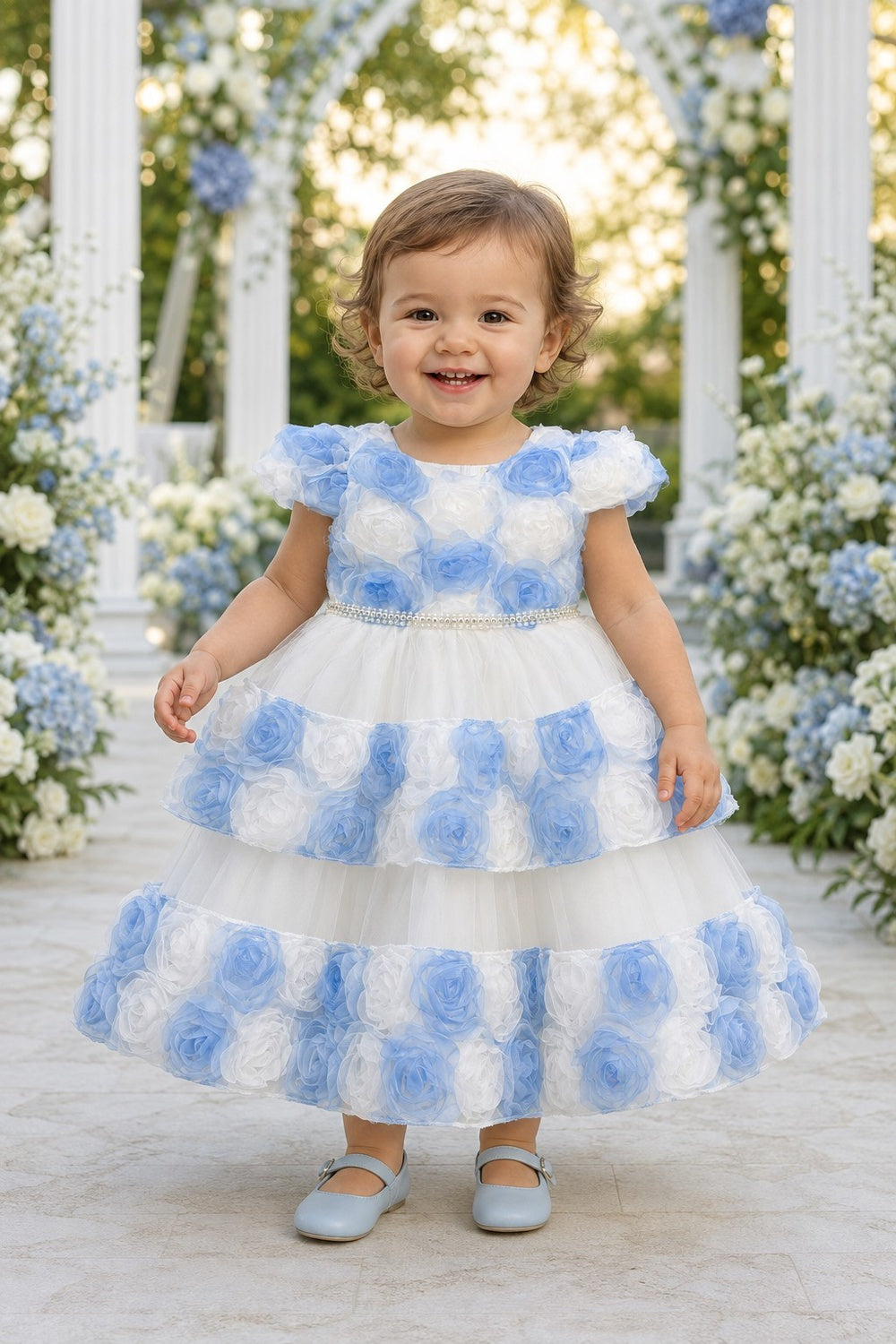 Scoop Neck Tea-Length Tulle Rosette Baby Ball Gown Cinderella Couture 9198B