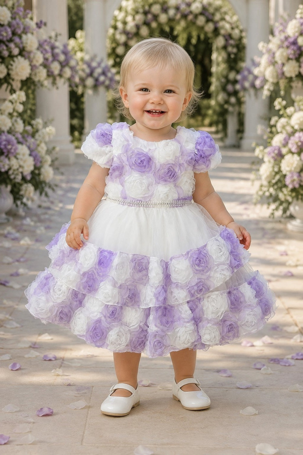 Scoop Neck Tea-Length Tulle Rosette Baby Ball Gown Cinderella Couture 9198B