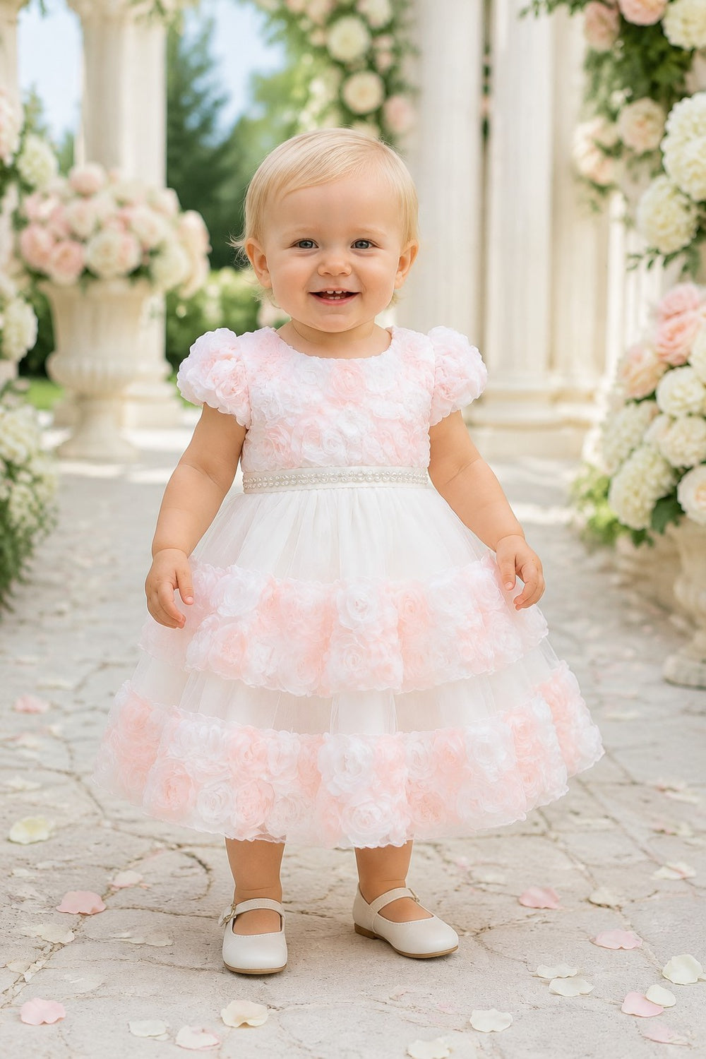 Scoop Neck Tea-Length Tulle Rosette Baby Ball Gown Cinderella Couture 9198B