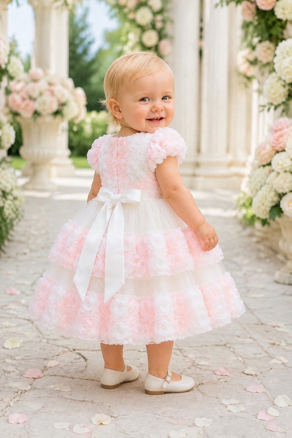 Scoop Neck Tea-Length Tulle Rosette Baby Ball Gown Cinderella Couture 9198B