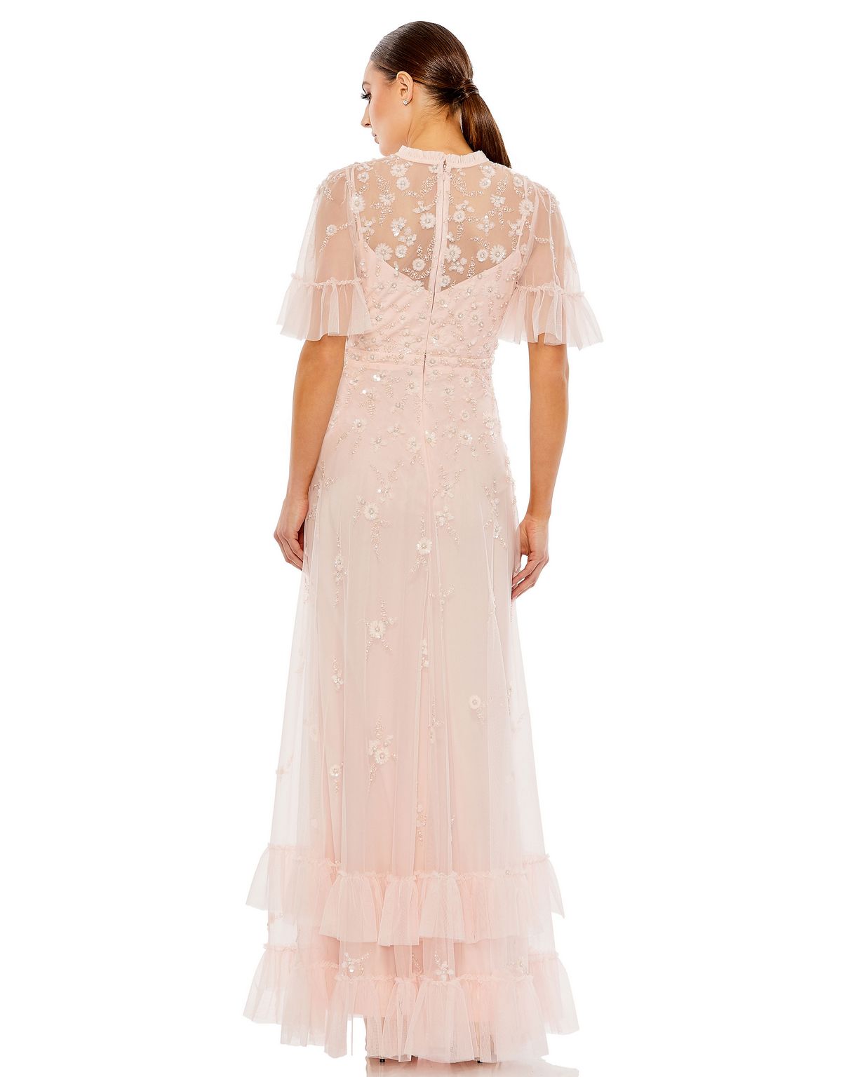 Mac Duggal 9199 Long Formal Beaded Short Sleeve Dress