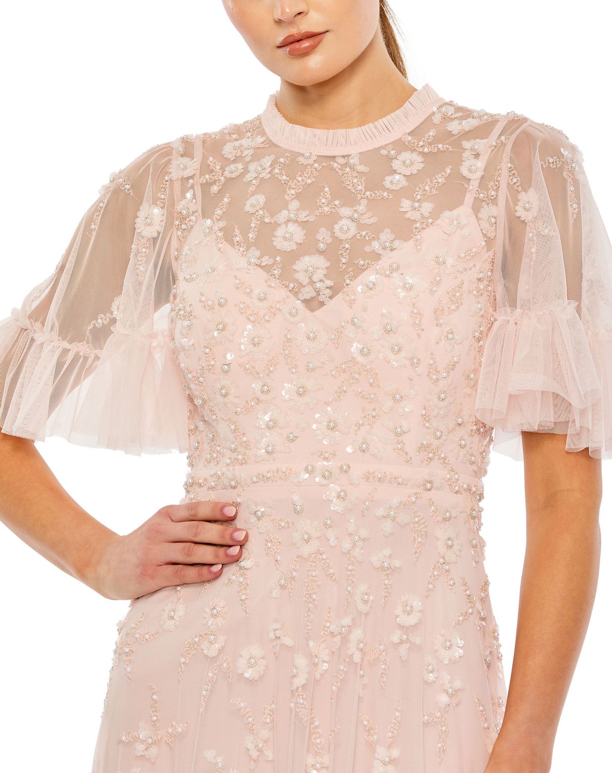 Mac Duggal 9199 Long Formal Beaded Short Sleeve Dress