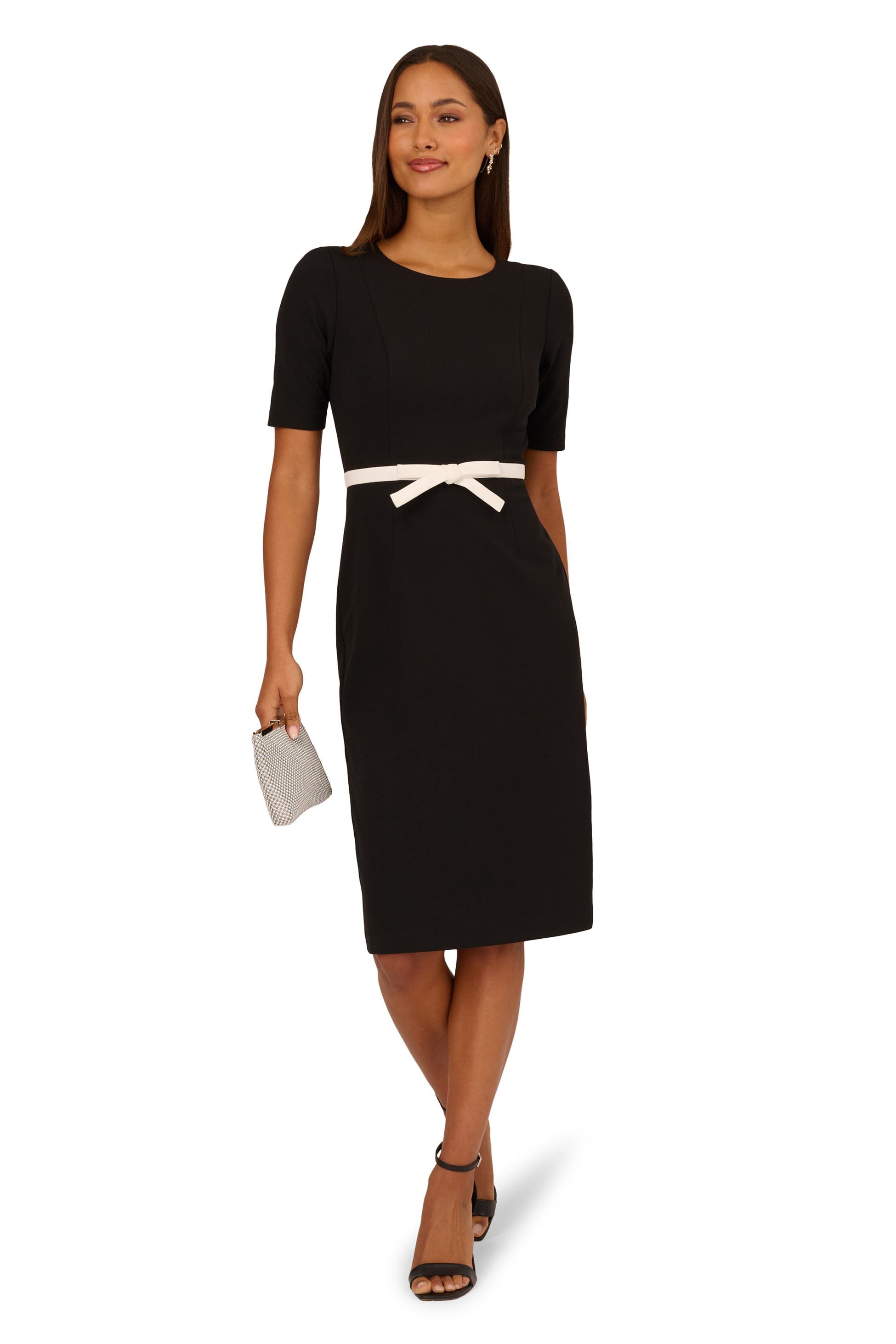 Adrianna Papell Contrast Bow Sheath Dress Women's Dress Black/Ivory : 8