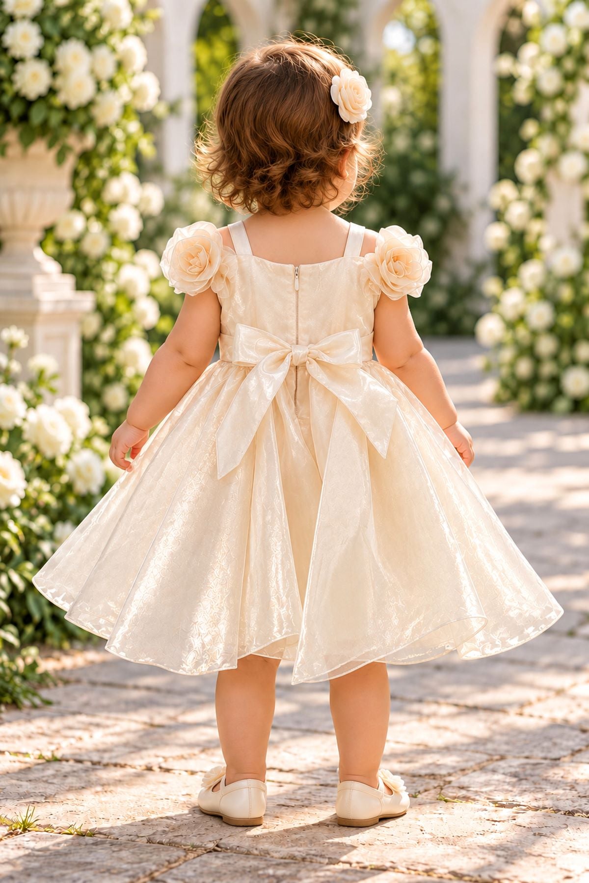 Wide-Strap Tea-Length 3D Rosebud Baby Ball Gown Cinderella Couture 9204B