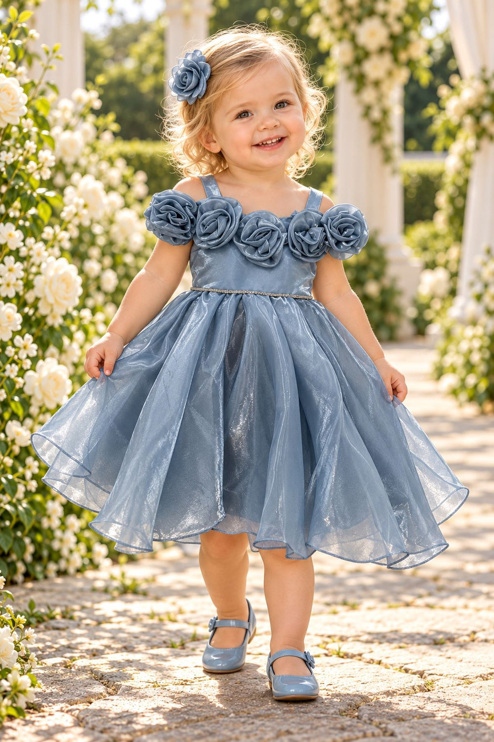 Wide-Strap Tea-Length 3D Rosebud Baby Ball Gown Cinderella Couture 9204B