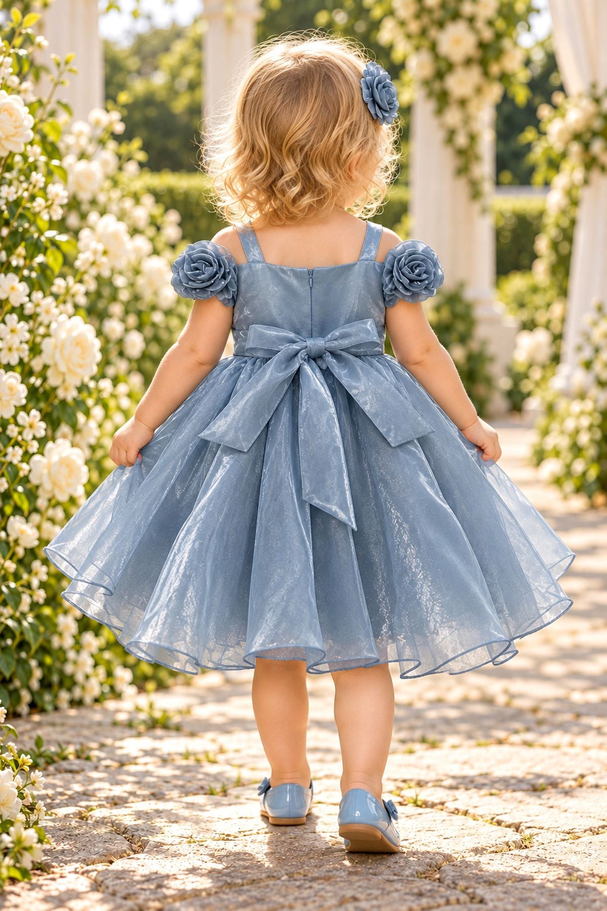 Wide-Strap Tea-Length 3D Rosebud Baby Ball Gown Cinderella Couture 9204B