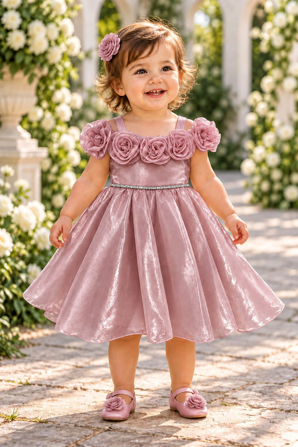 Wide-Strap Tea-Length 3D Rosebud Baby Ball Gown Cinderella Couture 9204B