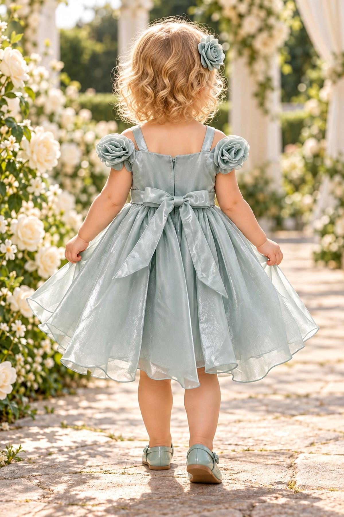 Wide-Strap Tea-Length 3D Rosebud Baby Ball Gown Cinderella Couture 9204B