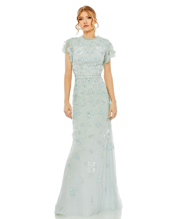Flutter Sleeve Formal Evening Dress Fitted Mac Duggal 9206