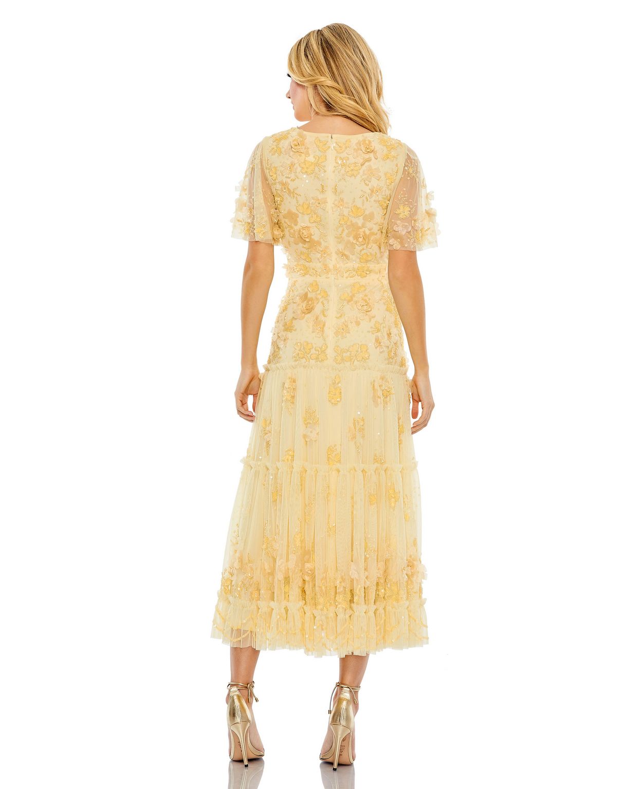 Cocktail Dresses Beaded Cocktail Tiered Midi Length Dress Butter