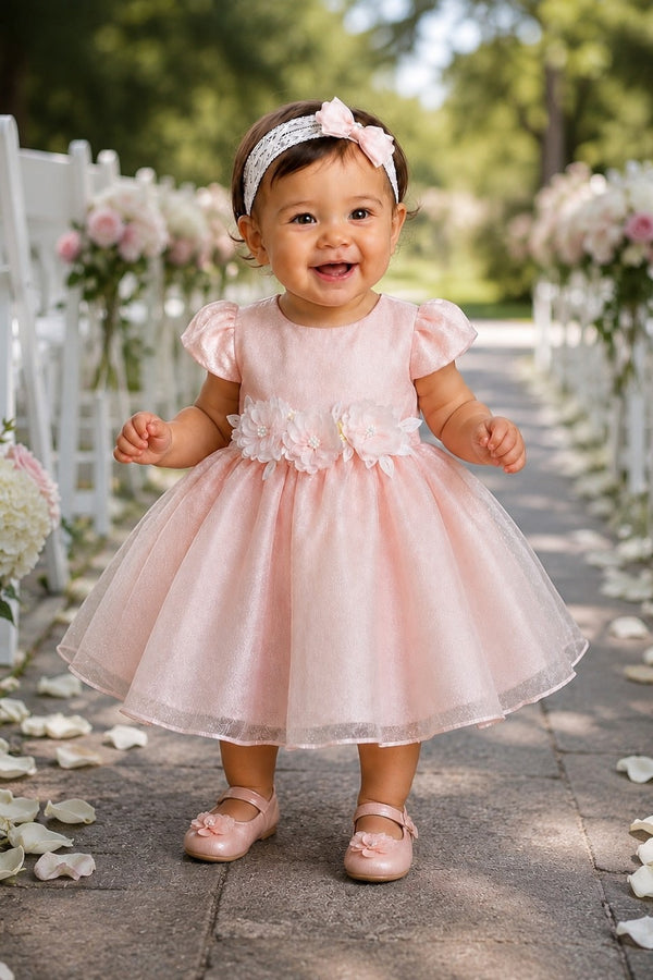 Jewel Neck Tea-Length Shimmering Tulle Baby Ball Gown Cinderella Couture 9207B
