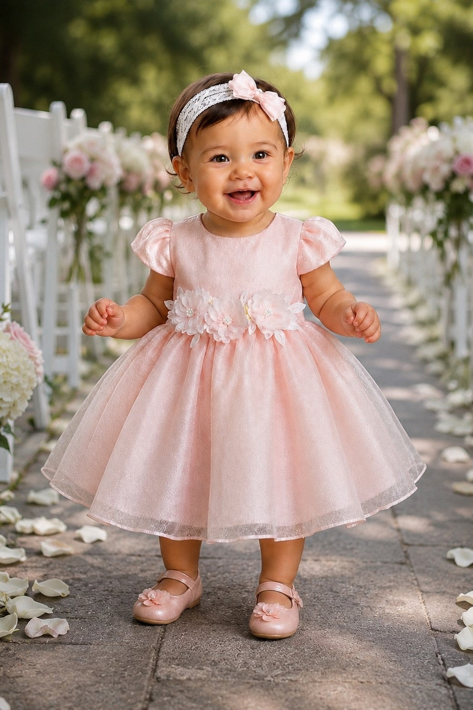 Jewel Neck Tea-Length Shimmering Tulle Baby Ball Gown Cinderella Couture 9207B