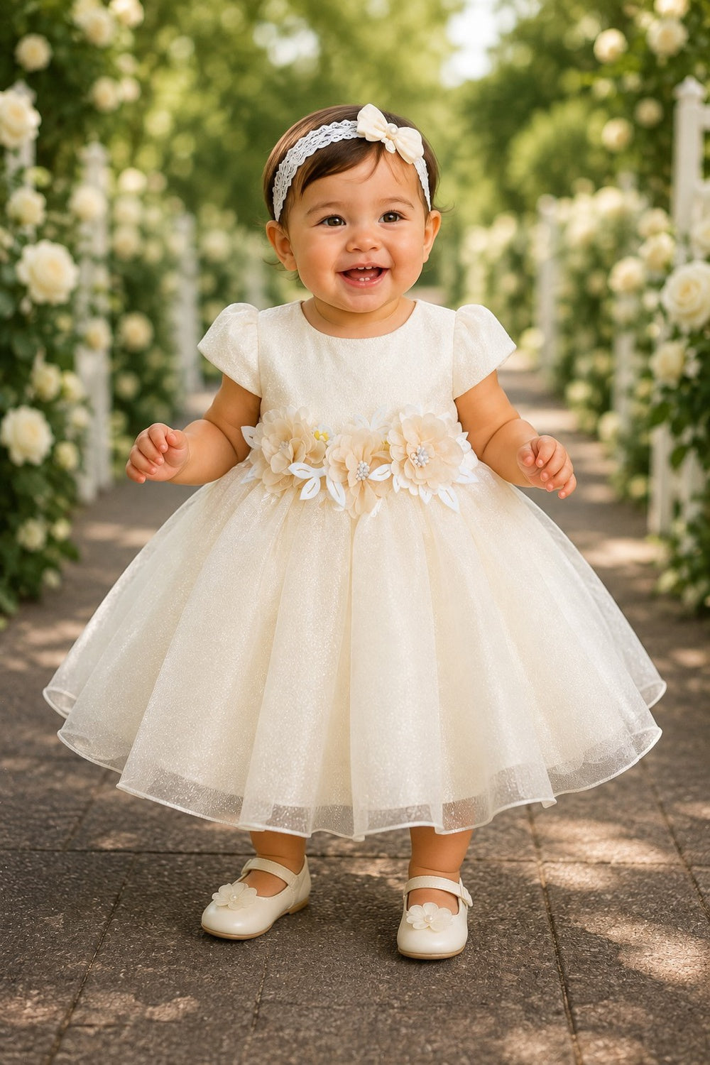 Jewel Neck Tea-Length Shimmering Tulle Baby Ball Gown Cinderella Couture 9207B