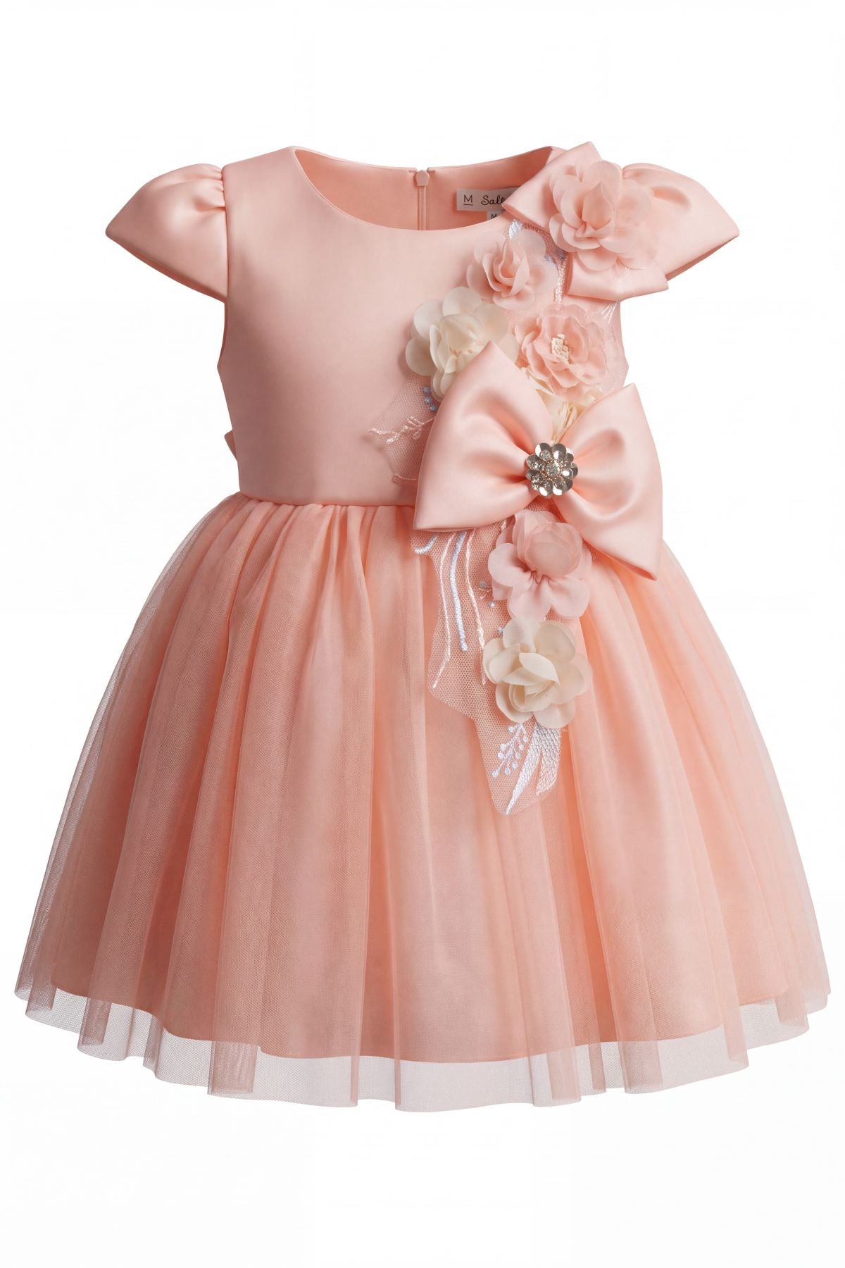 Scoop Neck Cap Sleeve Knee-Length Tulle Floral Baby Dress Cinderella Couture 9211B