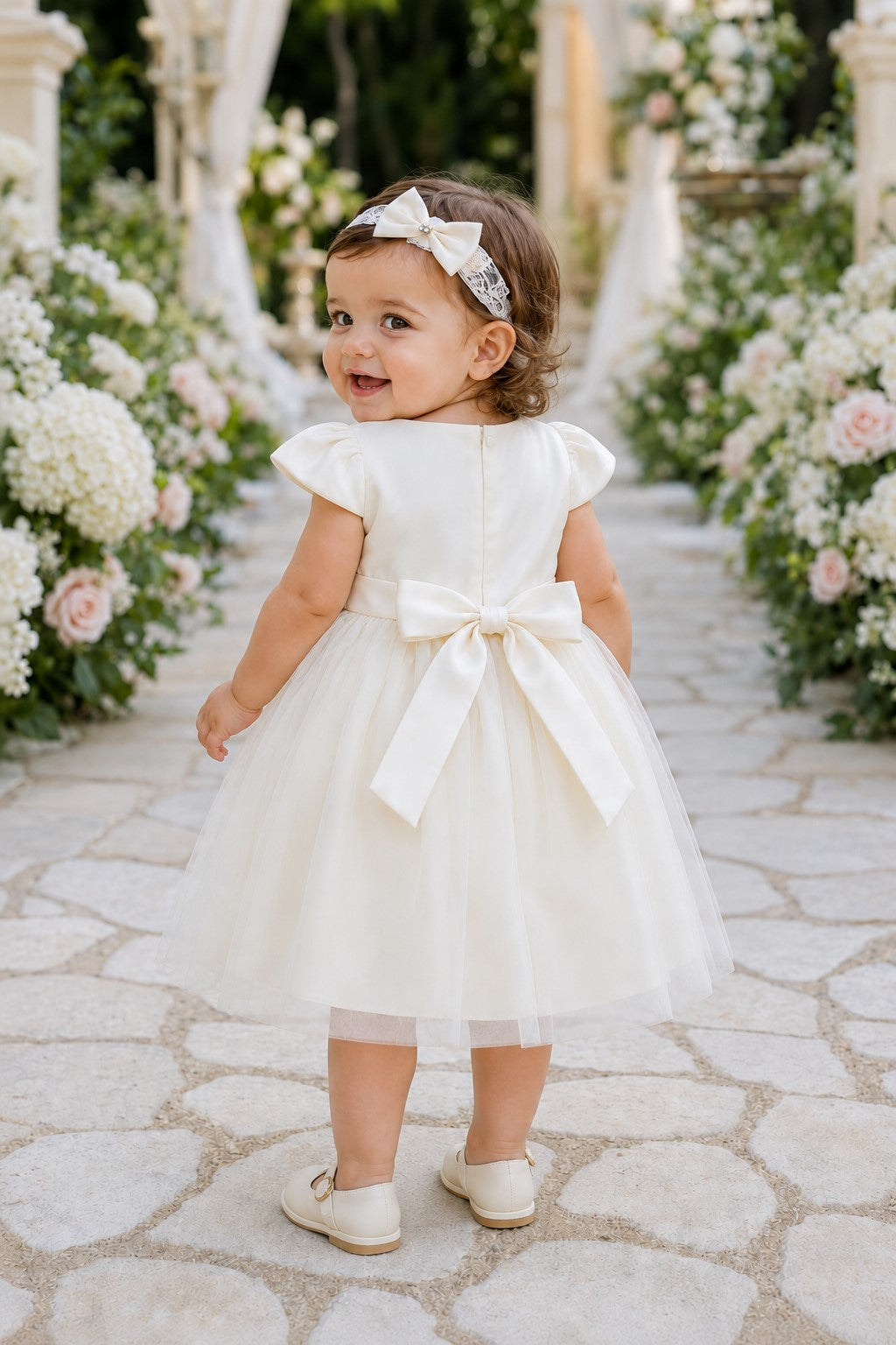 Scoop Neck Cap Sleeve Knee-Length Tulle Floral Baby Dress Cinderella Couture 9211B