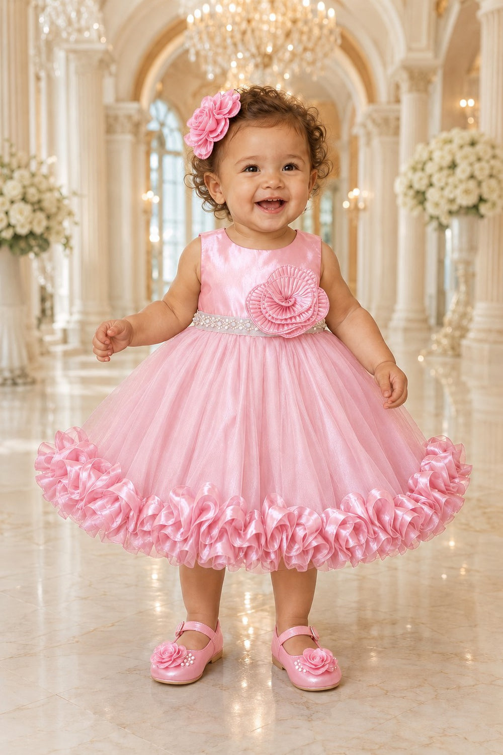 Scoop Neck Sleeveless Tulle Ruffle Baby Ball Gown Cinderella Couture 9212B