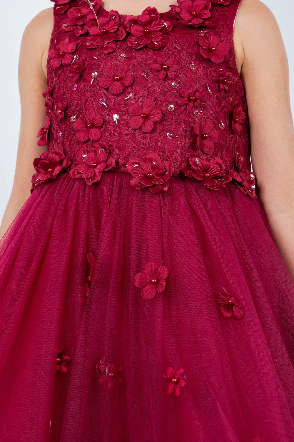 Flower Girl Dresses Flower Girl 3D Floral Applique A Line Short Dress Burgundy