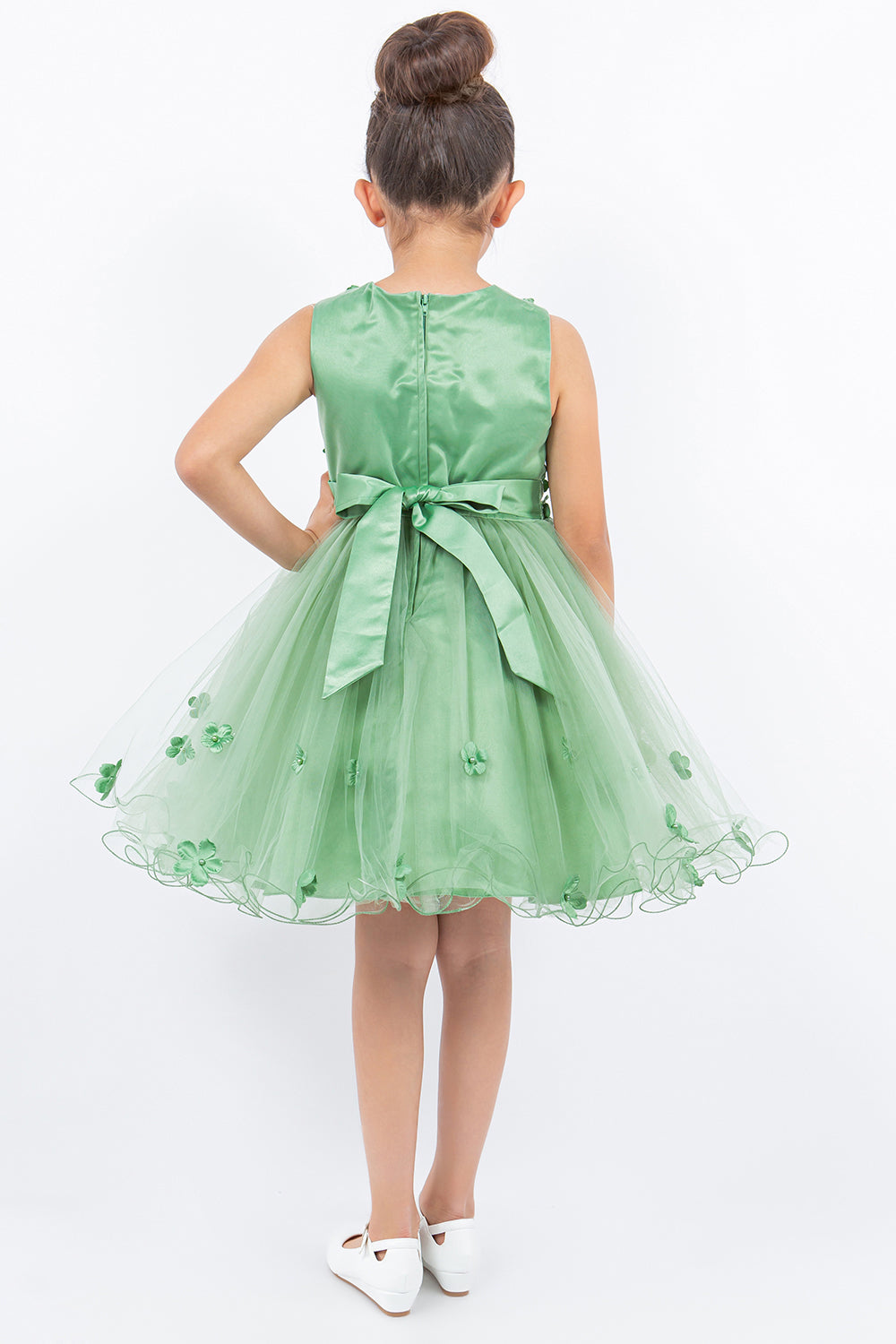 Flower Girl Dresses Flower Girl 3D Floral Applique A Line Short Dress Sage