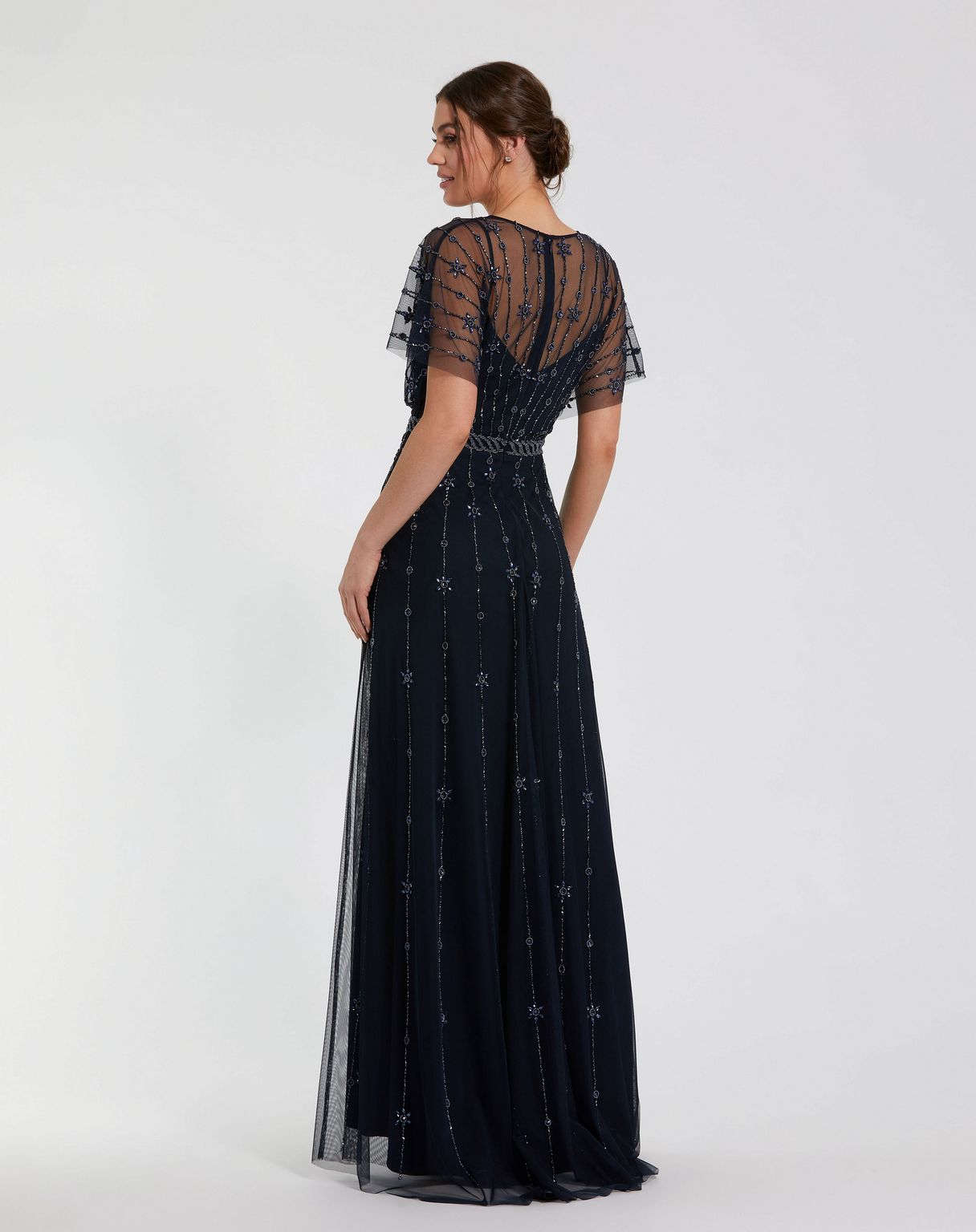 Mac Duggal 9223 Long Formal Beaded Short Sleeve Dress