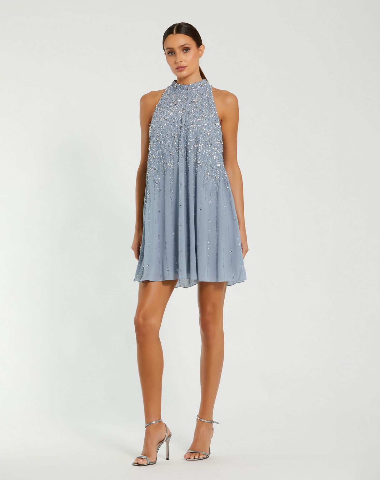 Cocktail Dresses Halter Sequin Embellished Trapeze A Line Short Dress Powder Blue