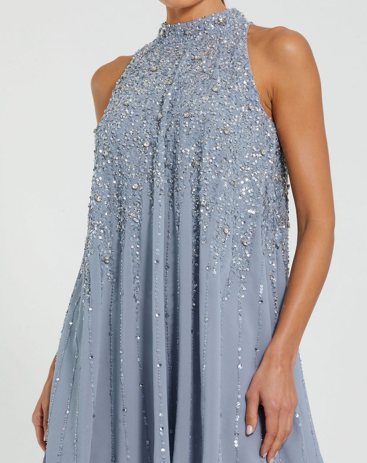 Cocktail Dresses Halter Sequin Embellished Trapeze A Line Short Dress Powder Blue