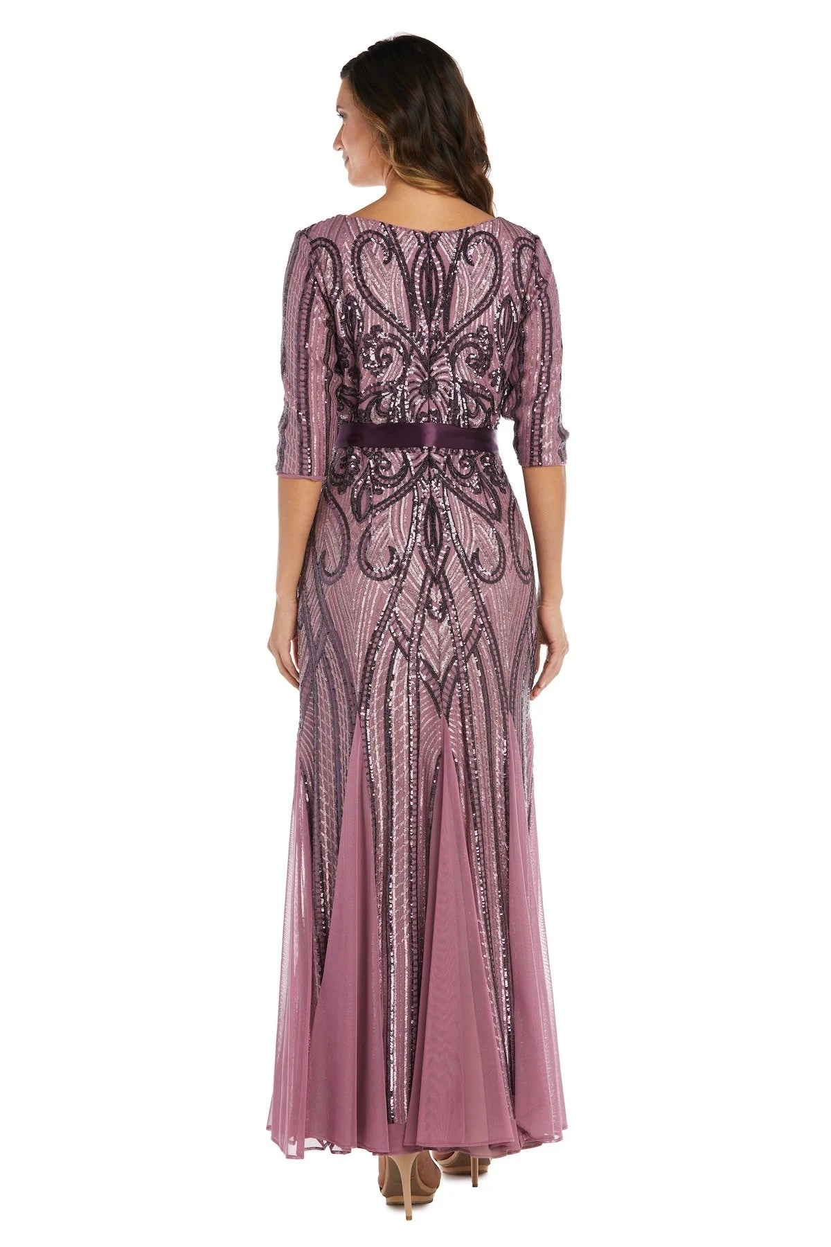 R&M Richards 9225P Long Formal Sequined Petite Dress