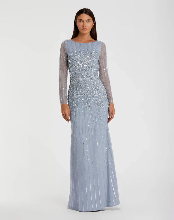 Sequin Long Sleeve A Line Dress Sequin A Line Long Sleeve Mac Duggal 9226