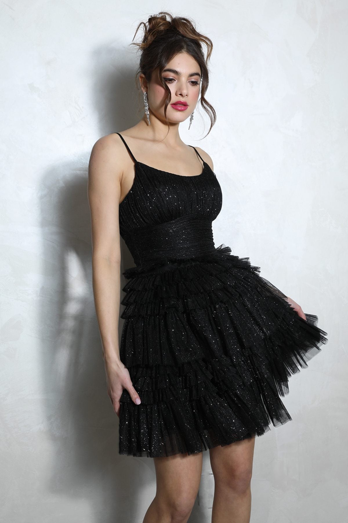 Cocktail Dresses Short A line Ruffle Cocktail Dress Eureka Fashion 9228 Black