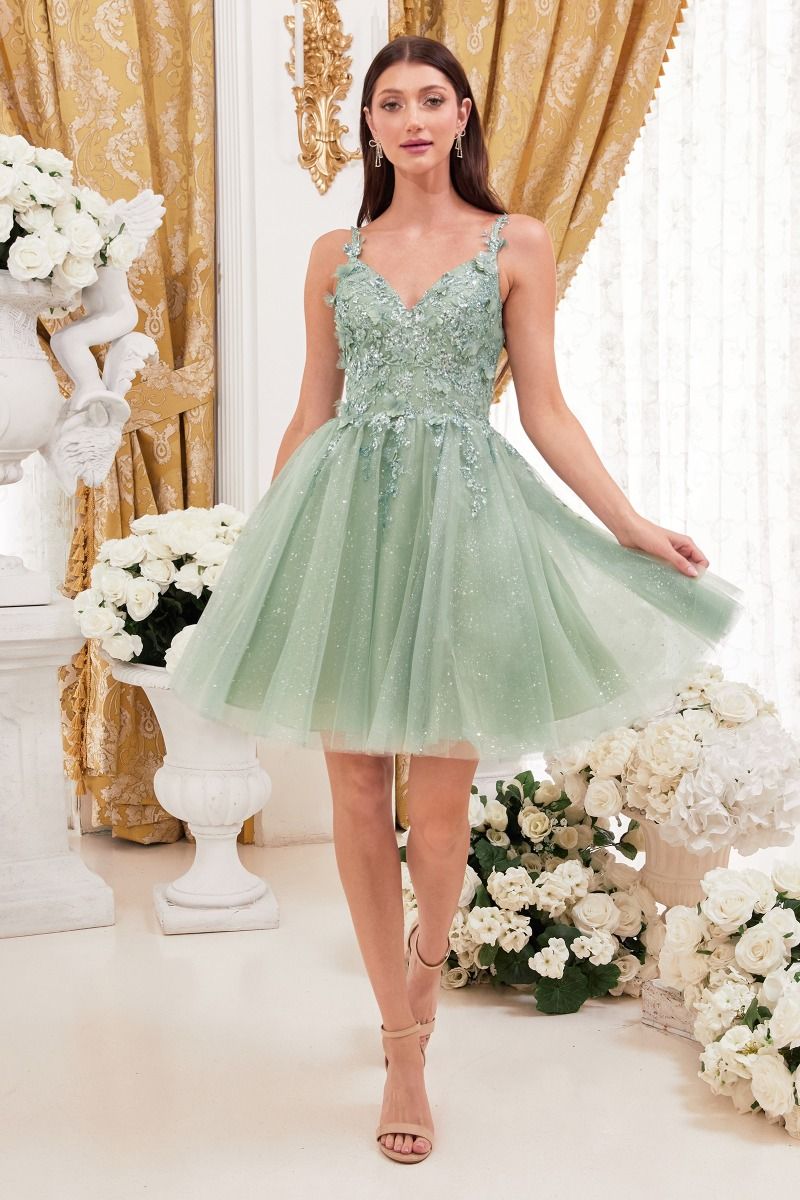 Ladivine 9245 Elegant Embellished Tulle A-line Mini Dress Blush / L Ladivine 9245 Elegant Embellished Tulle A-line Mini Dress Blush / L