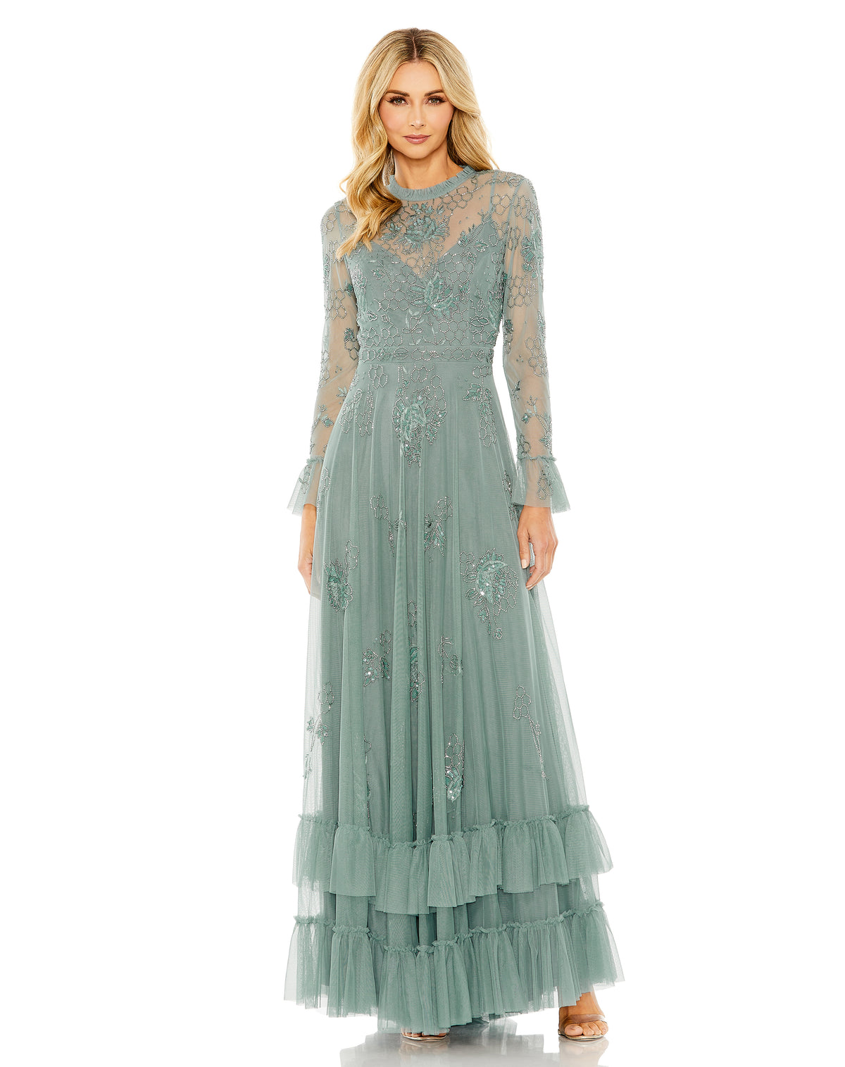 Crew/High-Neck Floor-Length Tulle Evening A-Line Mac Duggal 9249