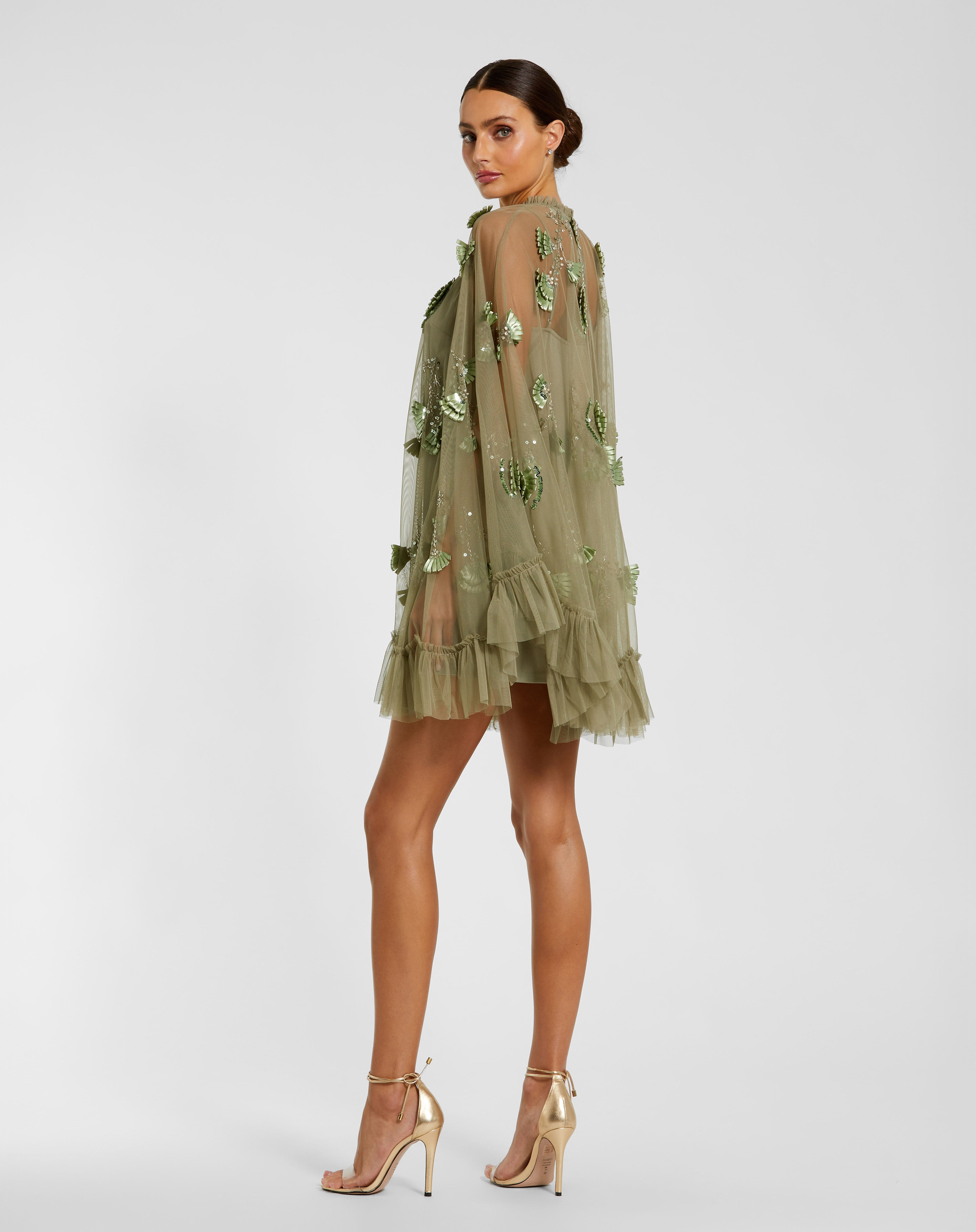 Embellished Long Flare Sleeve Mesh A Line Short Dress Embellished Mesh –  The Dress Outlet