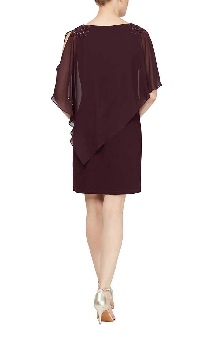 SL Fashions 9270368 Petite Overlay Short Dress