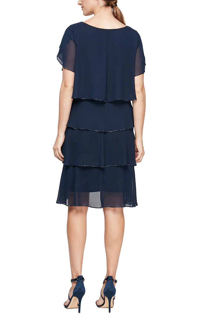 SL Fashions 9270656 Petite Jersey Overlay Short Dress