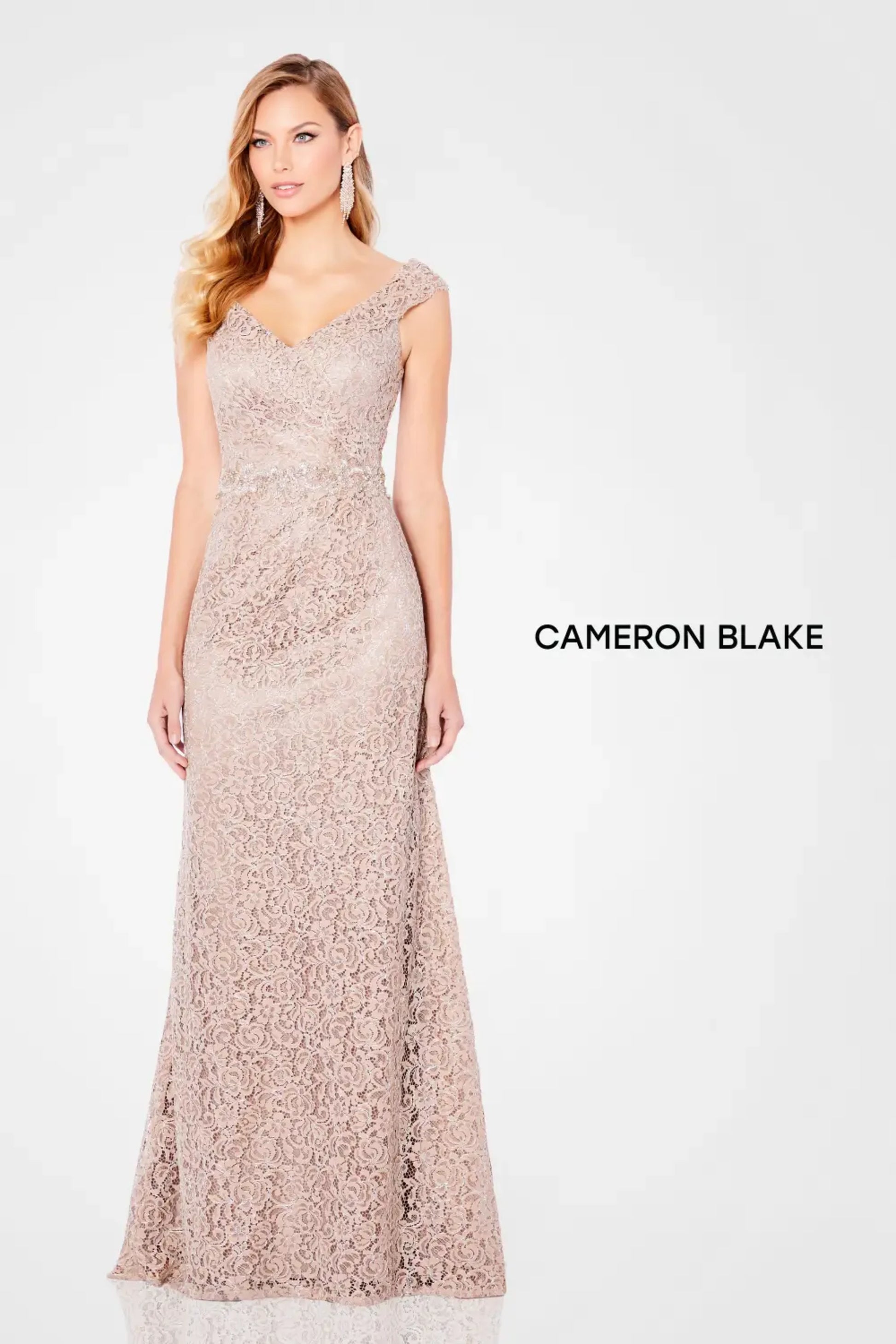 Cameron Blake 221682 Long Fitted Lace Formal Evening Dress