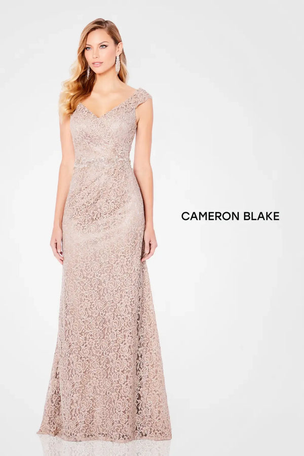 Cameron Blake 221682 Long Fitted Lace Formal Evening Dress